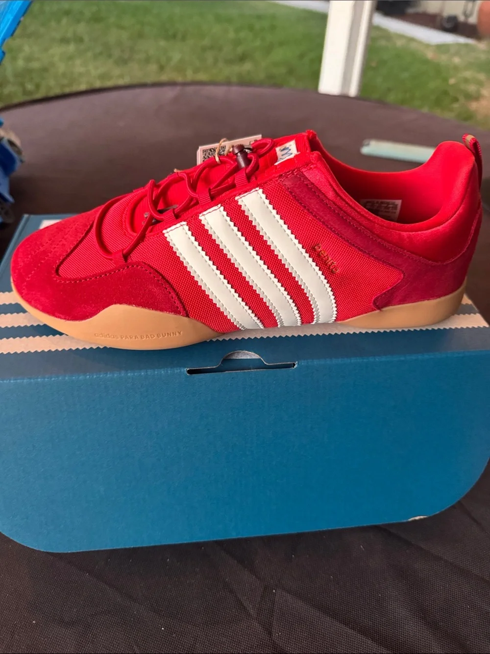 Adidas Women’s/Men’s Red Athletic Sneakers with White Stripes
